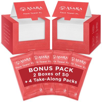 Asara Disposable Face Towel XL Facial Wipes | Organic Vegan Biodegradable | Just Add Water for Makeup Remover Wipes | Sensitive Skin Face Wipes - Clean Daily Towelettes (100 Count)
