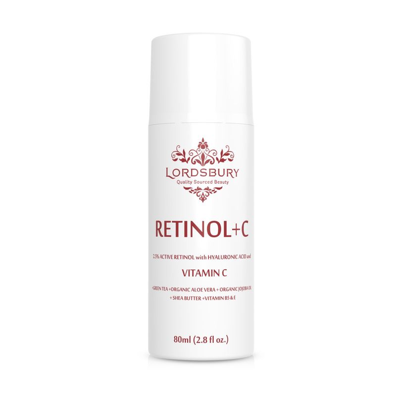 Anti Aging Retinol Cream Moisturizer w Vitamin C and Hyaluronic Acid - Large 2.8 fl oz - Pure Retinol 2.5% + Vitamin C + Organic Aloe - Day &amp; Night on Face, Neck, Hands for Wrinkles - Lordsbury