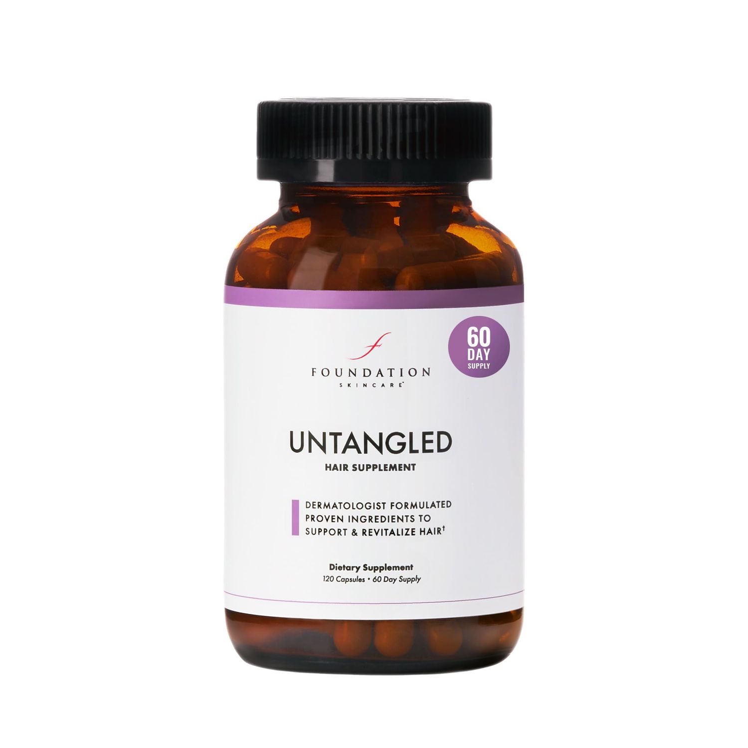 Foundation Skincare UnTangled Hair Vitamins (60-day supply) - Collagen &amp; Biotin Supplement for Women &amp; Men, Visibly Thicker, Faster Hair Growth