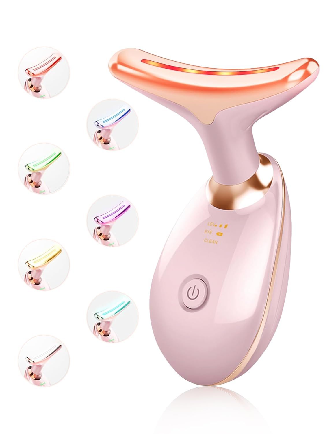 Facial Beauty Device, Multifunctional Facial Skin Care Tools with Vibration, Red and Blue LED Light, 7 Color Led Face and Neck Beauty Device for Home Use, Improve Skin(Glossy Pink)