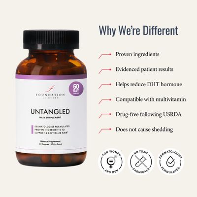 Foundation Skincare UnTangled Hair Vitamins (60-day supply) - Collagen &amp; Biotin Supplement for Women &amp; Men, Visibly Thicker, Faster Hair Growth