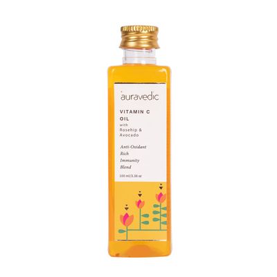 Auravedic Vitamin C Face Oil | with Rosehip, Avocado and Vitamin E | Natural &amp; Organic Skin Moisturizer | Ayurvedic Facial Massage Oil | 3.38 Fl Oz/100 ml