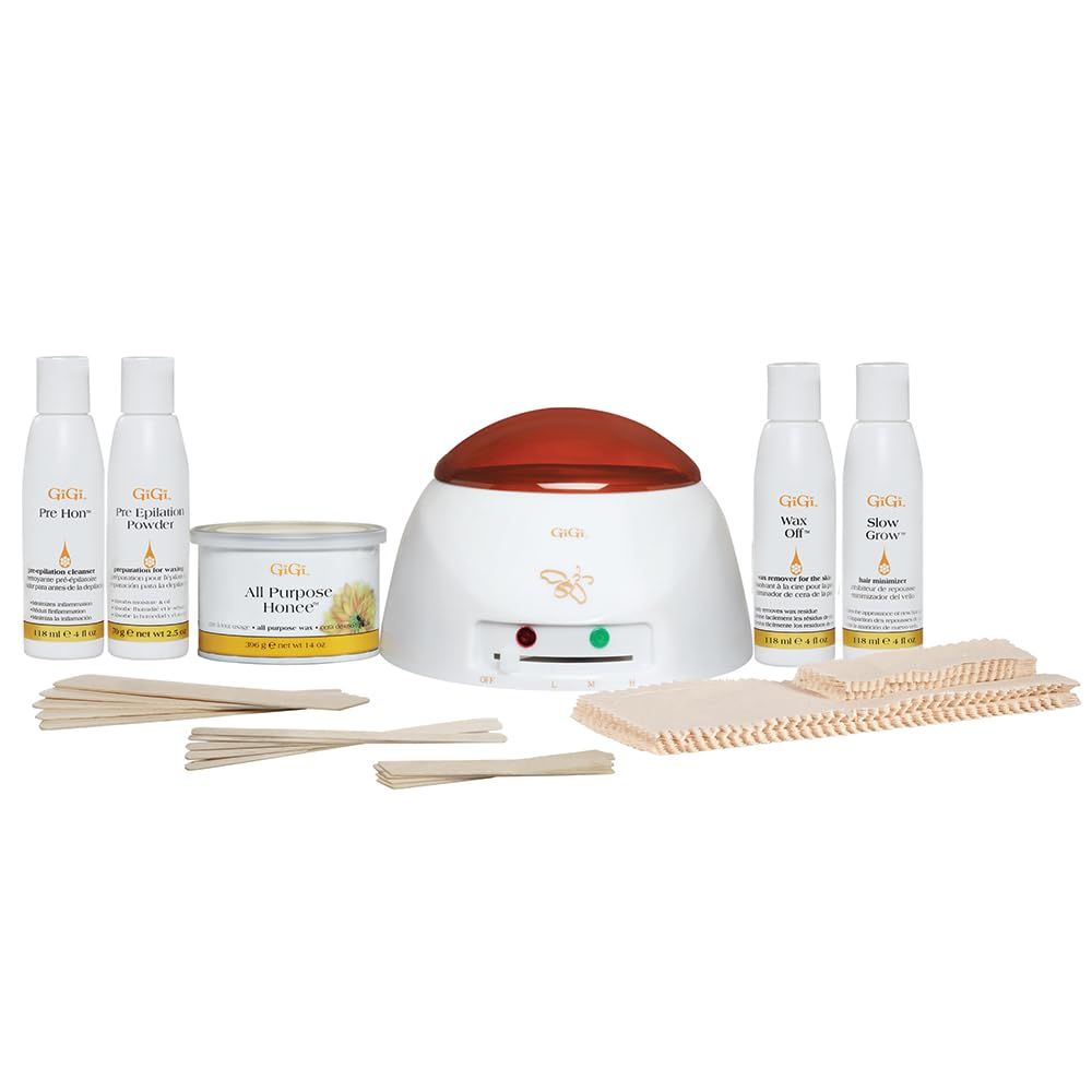 GiGi Student Starter Hair Removal Kit, Ultimate Waxing Set for Beginners, For Brows, Upper Lip, Underarms, Chest, Legs, and Bikini Area, with Post and Pre Wax Treatments, for All Skin &amp; HairTypes