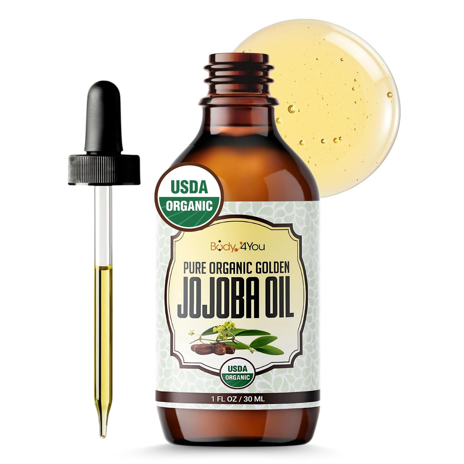 BodyJ4You Organic Jojoba Oil - Hair Face Skin Gua Sha Oil Face Massage Dermaplaning - Cold Pressed 100% Pure Natural Hexane Free - Base Carrier Oil - 1 Fl Oz