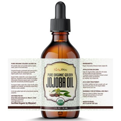 BodyJ4You Organic Jojoba Oil - Hair Face Skin Gua Sha Oil Face Massage Dermaplaning - Cold Pressed 100% Pure Natural Hexane Free - Base Carrier Oil - 1 Fl Oz