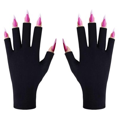 CGBOOM UV Gloves for gel nail lamp, Professional UPF50+ UV Protection Gloves for Manicures, Anti UV Fingerless Gloves for Nail Art Skin Care Protecting Hands from UV Light Harm (Black)