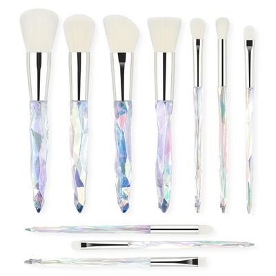 Generic Makeup Brushes Professional Set,Premium Synthetic Bristles for Foundation Powder Eyeshadow Brush Concealers Blush Face Crystal Handle Make up Brushes kit 10Pcs., White