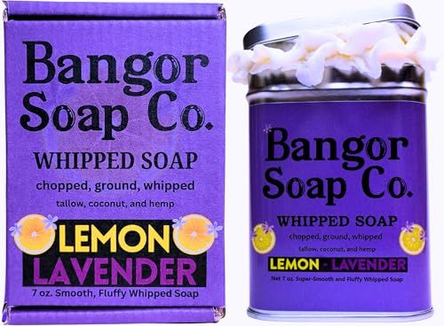 Bangor Soap Co.&#39;s SWEET LEMON LAVENDER Pure, Natural Whipped Soap with the FINEST Tallow, Coconut, and Hemp, for the SMOOTHEST Lather in Skin Care