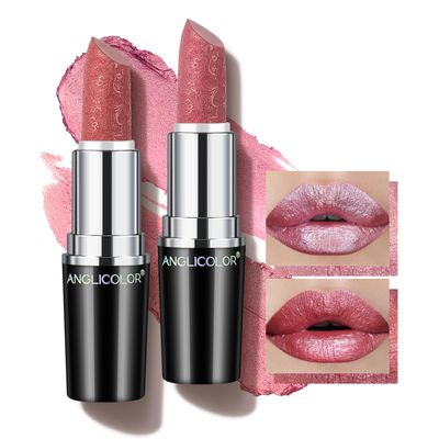 Anglicolor 2pcs Glitter Lipstick High Impact Lipcolor,Pink Lipstick Moisturizing Creamy Formula,Metallic Lipstick For Women For Vegan &amp; Cruelty-Free,Full-Coverage Lip Color