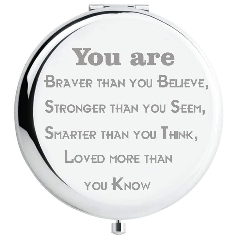 Fnbgl Sister Gifts from Sister Brother You are Braver Than You Believe Compact Mirror for Women Mother&#39;s Day, Birthday, Christmas