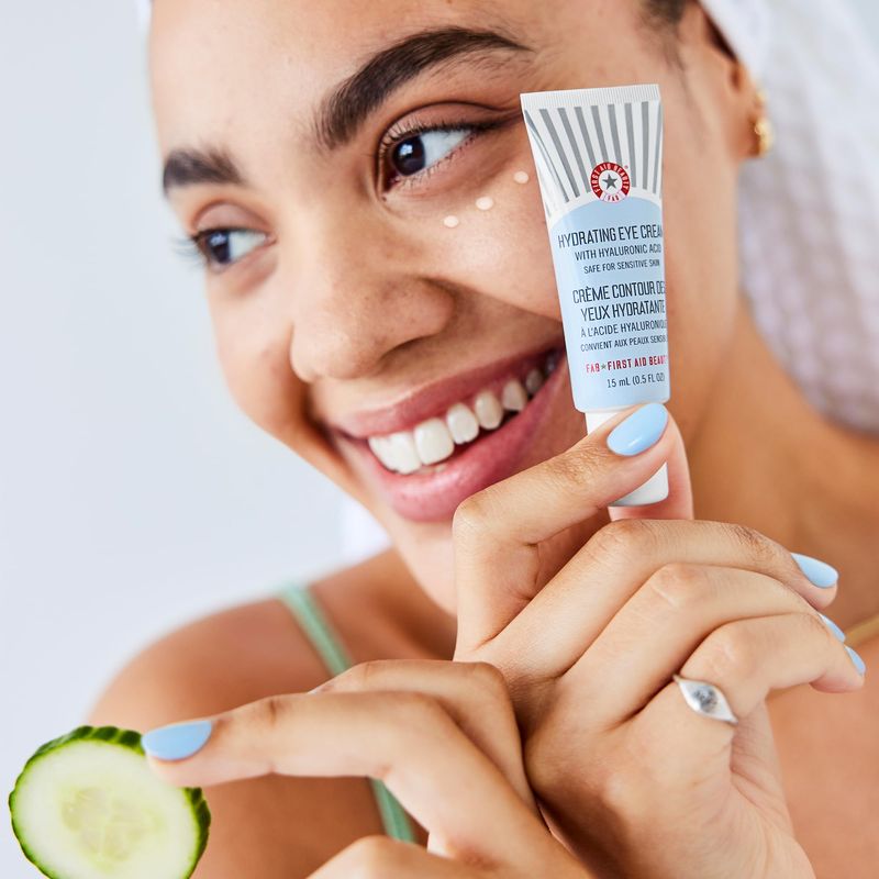 First Aid Beauty - Hydrating Eye Cream with Hyaluronic Acid, Nourishing Eye Cream that Provides 24 hours of Hydration, Helps Smooth Fine Lines, Wrinkles &amp; Puffiness, Safe for Sensitive Skin, 0.5 oz