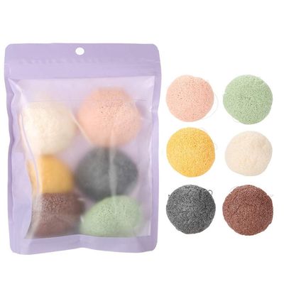 FILFEEL 6 Pieces Facial Sponge Set, Skin Care Body Cleansing &amp; Gently Exfoliating Sponges Wash Face Flutter Tools(02#Round)