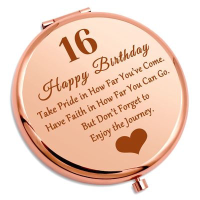 Gevody Sweet 16 Birthday Gift Inspirational Gift for Girl Travel Makeup Mirror 16 Year Old Birthday Gift for Teen Granddaughter Friend Sister 16th Birthday Compact Mirror Daughter Gift from Mom