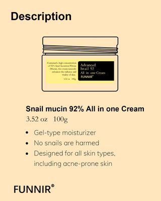 FUNNIR Snail Mucin 92% Repair Cream Face Moisturizer 100g, Face Cream for All Skin Types Youthful and Radiant Formula, Skincare Products