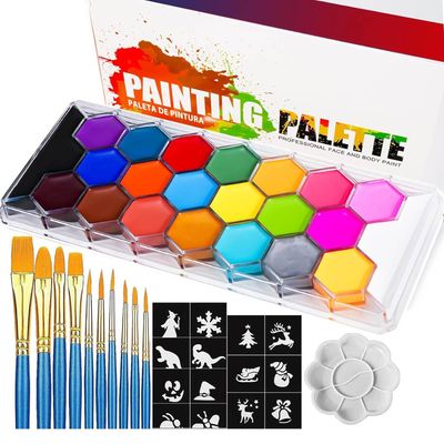 AOLIKOKO 22 Colors Face &amp; Body Paint Palette KitHalloween Makeup Kit, face painting kit professionalwith 10 Brushes+30 pcs StickersIdeal for Halloween Cosplay Party SFX Arty Stage Makeup(22-Colors)