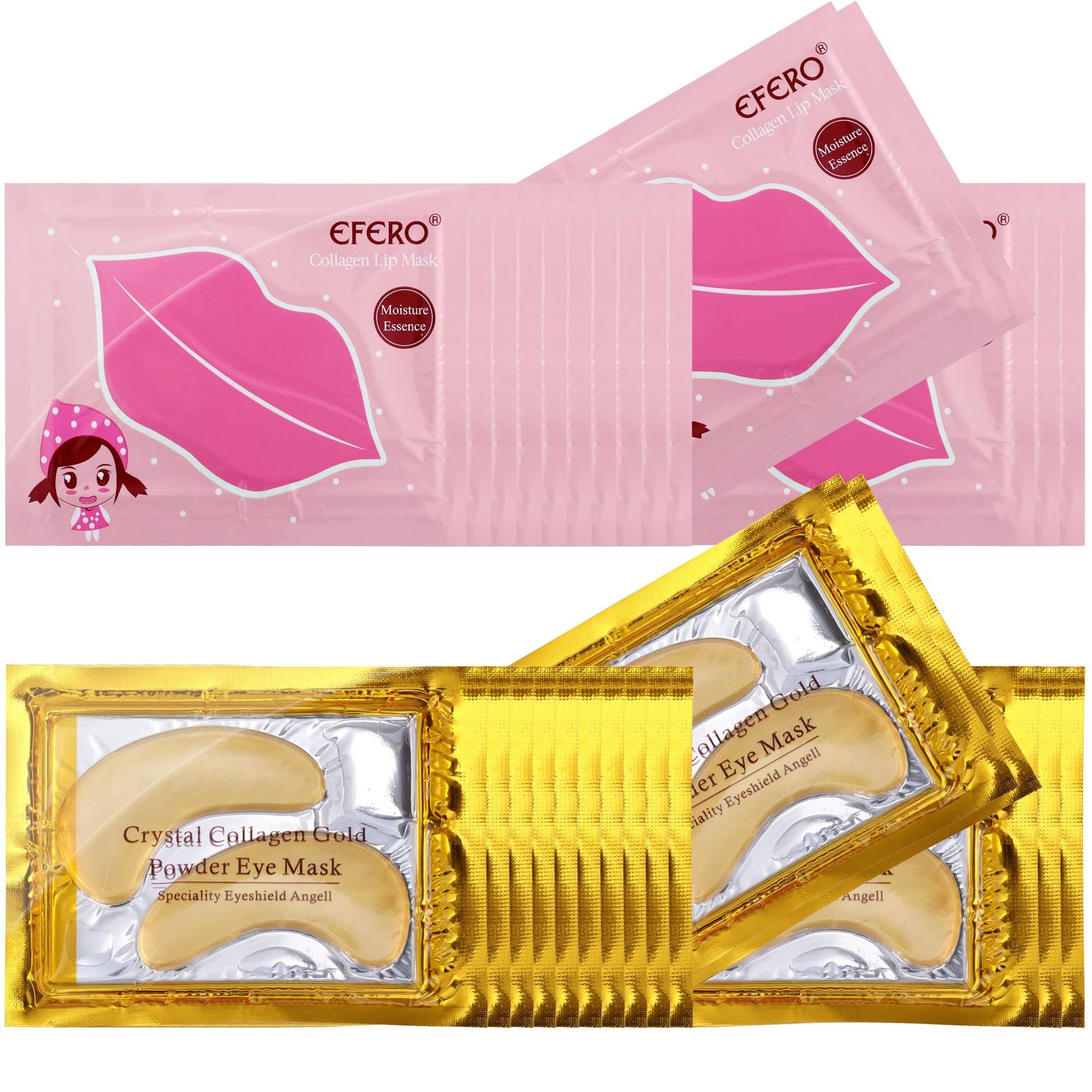 DELISOUL 30 Pack Collagen Crystal Lip Masks and Gold Under Eye Masks Natural Moisturizing Gel Anti-Aging Anti Chapped Hydrating Reducing Puffiness Dark Circles and Wrinkles Lip Eye Pads for Women Men