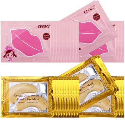 DELISOUL 30 Pack Collagen Crystal Lip Masks and Gold Under Eye Masks Natural Moisturizing Gel Anti-Aging Anti Chapped Hydrating Reducing Puffiness Dark Circles and Wrinkles Lip Eye Pads for Women Men