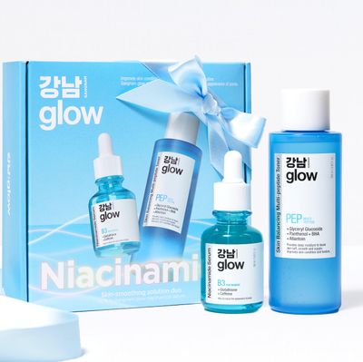 GANGNAM GLOW Skin-Smoothing Solution Duo - Multi-Peptide Toner 5.07fl oz &amp; Niacinamide (Vitamin B3) Serum 1.01fl oz I Korean Skincare I Special Gifts for Women