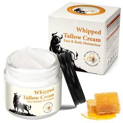 Beef Tallow Honey Lotion Cream, Natural Grass-Fed Beef Tallow Cream with Raw Honey, Provide All-Around Hydration and Moisturization &amp; Multivitamin Rich Replenish Your Skin with Nutrients