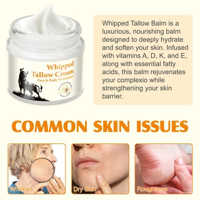 Beef Tallow Honey Lotion Cream, Natural Grass-Fed Beef Tallow Cream with Raw Honey, Provide All-Around Hydration and Moisturization & Multivitamin Rich Replenish Your Skin with Nutrients