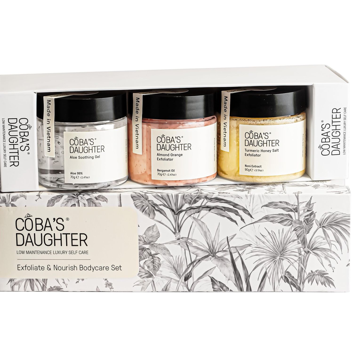 COBA&#39;S DAUGHTER 3-Piece Body Care Set| Body Gift Set | Turmeric Honey &amp; Almond Orange Scrubs | Soothing Aloe Vera Gel| Natural Exfoliating &amp; Moisturizing Set| Bath Gift Set for Women