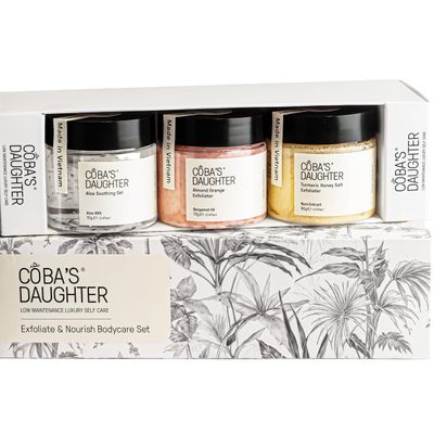 COBA&#39;S DAUGHTER 3-Piece Body Care Set| Body Gift Set | Turmeric Honey &amp; Almond Orange Scrubs | Soothing Aloe Vera Gel| Natural Exfoliating &amp; Moisturizing Set| Bath Gift Set for Women