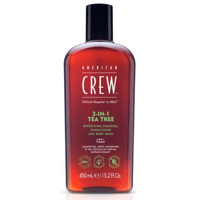 American Crew Shampoo, Conditioner &amp; Body Wash for Men, 3-in-1, Tea Tree Scent, 15.2 Fl Oz
