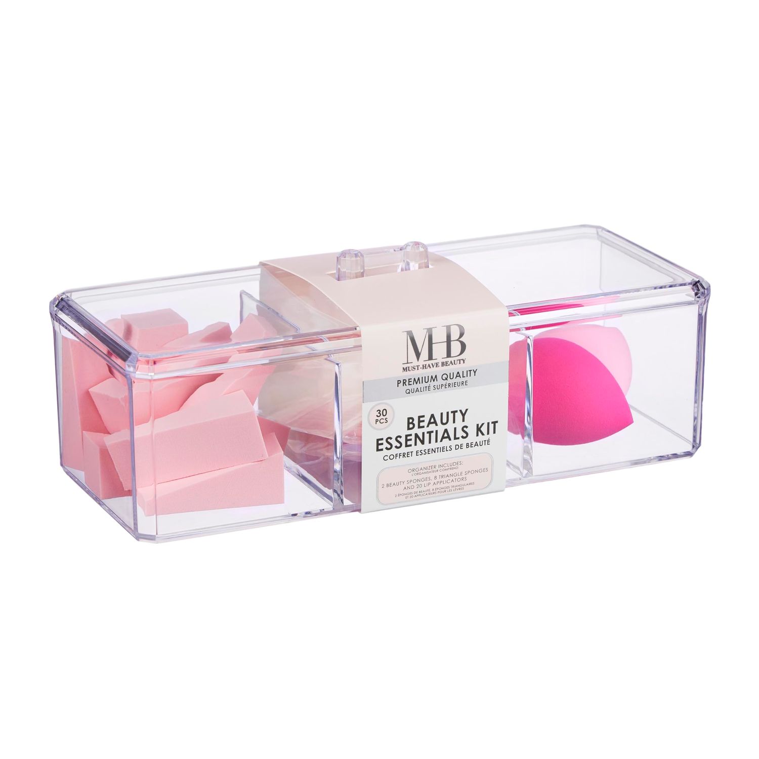 Expressions 30pc Beauty Essentials Kit - Includes Beauty Blenders, Makeup Sponges &amp; Lip Applicators w/Organizer - Assorted Cosmetic Applicator Set | Professional Beauty Tools + Accessories