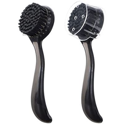2 Pcs Large Facial Cleansing Brush Charcoal Bristles Black, Ooloveminso Manual Face Brushes for Deep Cleansing and Exfoliating Pores, Face Scrubber to Massage, Makeup Remove and Skin Care-Clear Black
