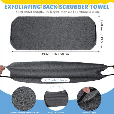 4 Pack Exfoliating Back Scrubber Body Shower Bath Set, 2 Exfoliating Body Scrubber Nylon Back Washer, 2 Pairs Scrub Gloves for Skin Pull Strap Washcloth (Gray, Blue)