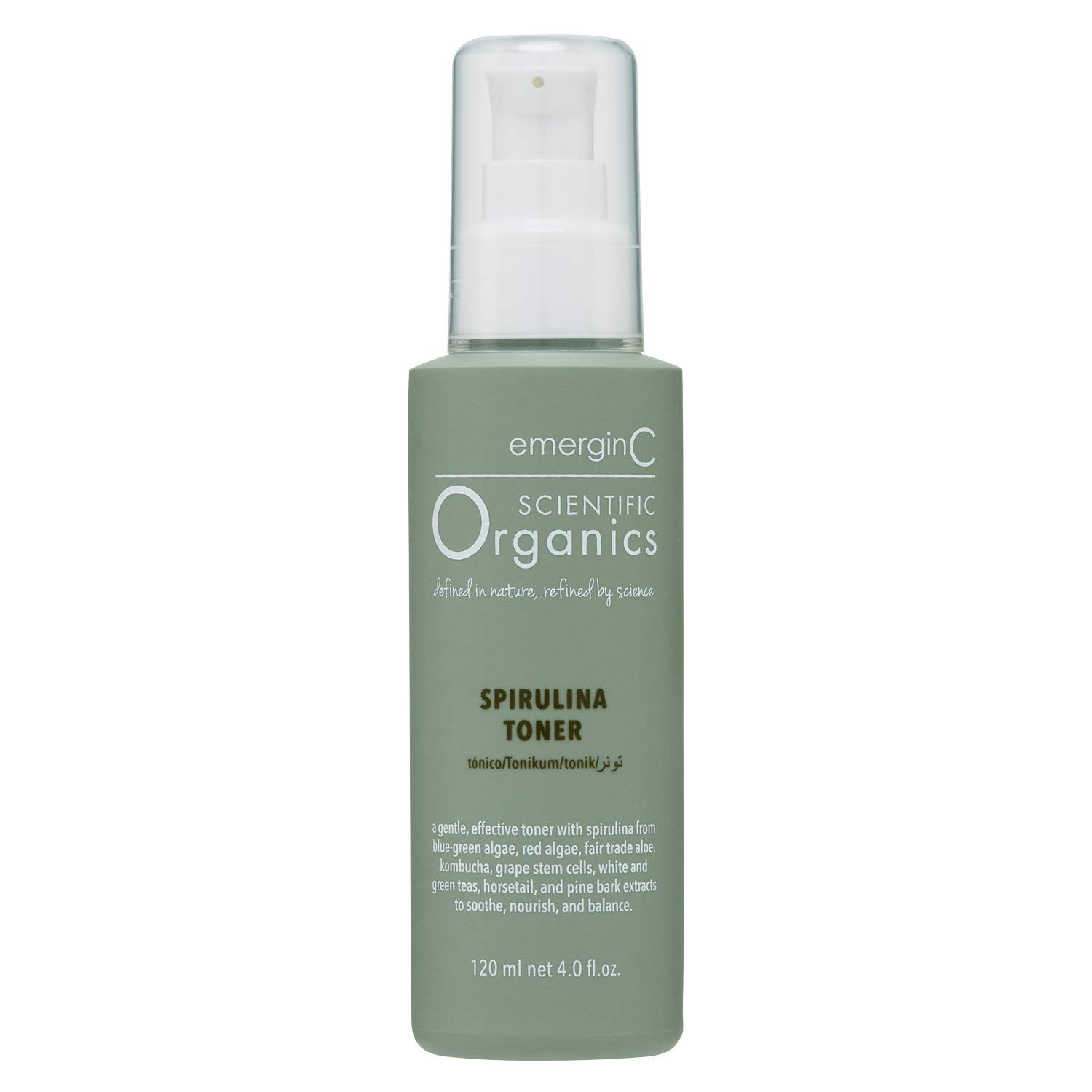 emerginC Scientific Organics Spirulina Toner - Gentle + Effective Toner for Face with Plant Stem Cells + Witch Hazel (4 oz, 120 ml)