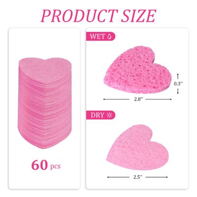 50-Count Kickleen Compressed Cellulose Heart Shape Facial Sponges | Natural Cosmetic Spa Sponges for Facial Cleansing | Exfoliating | Makeup Mask Removal | Reusable | Skin Massage (50 Count (Pink))