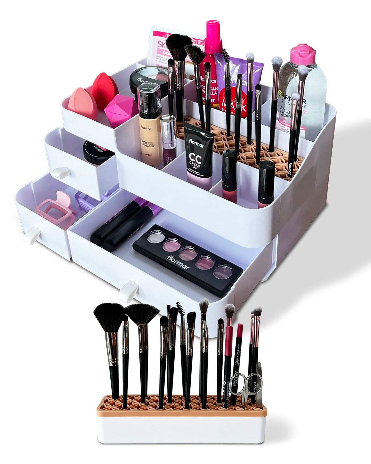 Desk Makeup Organizer- Cosmetics Organizer Countertop - Beauty Product Organizer with Large Capacity - Dorm Makeup Organizer for Cosmetics, Lipsticks, Jewelry, Nail Care, Skincare and Brushes