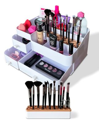 Desk Makeup Organizer- Cosmetics Organizer Countertop - Beauty Product Organizer with Large Capacity - Dorm Makeup Organizer for Cosmetics, Lipsticks, Jewelry, Nail Care, Skincare and Brushes