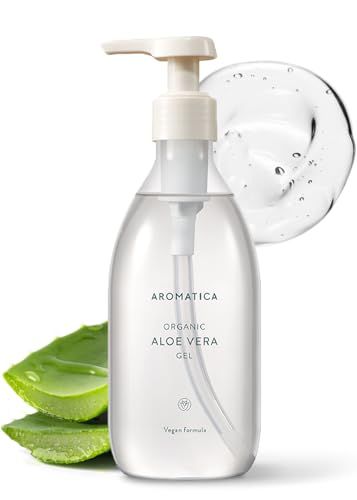 AROMATICA Organic Aloe Vera Gel 10.14oz/300ml, After Sun Care And Sunburn Relief with Pure Aloe Vera Gel Face&amp;Hair, Sun Burn Moisturizer EWG Verified