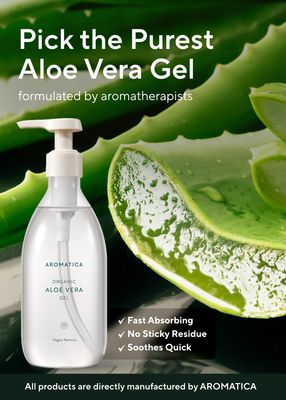 AROMATICA Organic Aloe Vera Gel 10.14oz/300ml, After Sun Care And Sunburn Relief with Pure Aloe Vera Gel Face&amp;Hair, Sun Burn Moisturizer EWG Verified