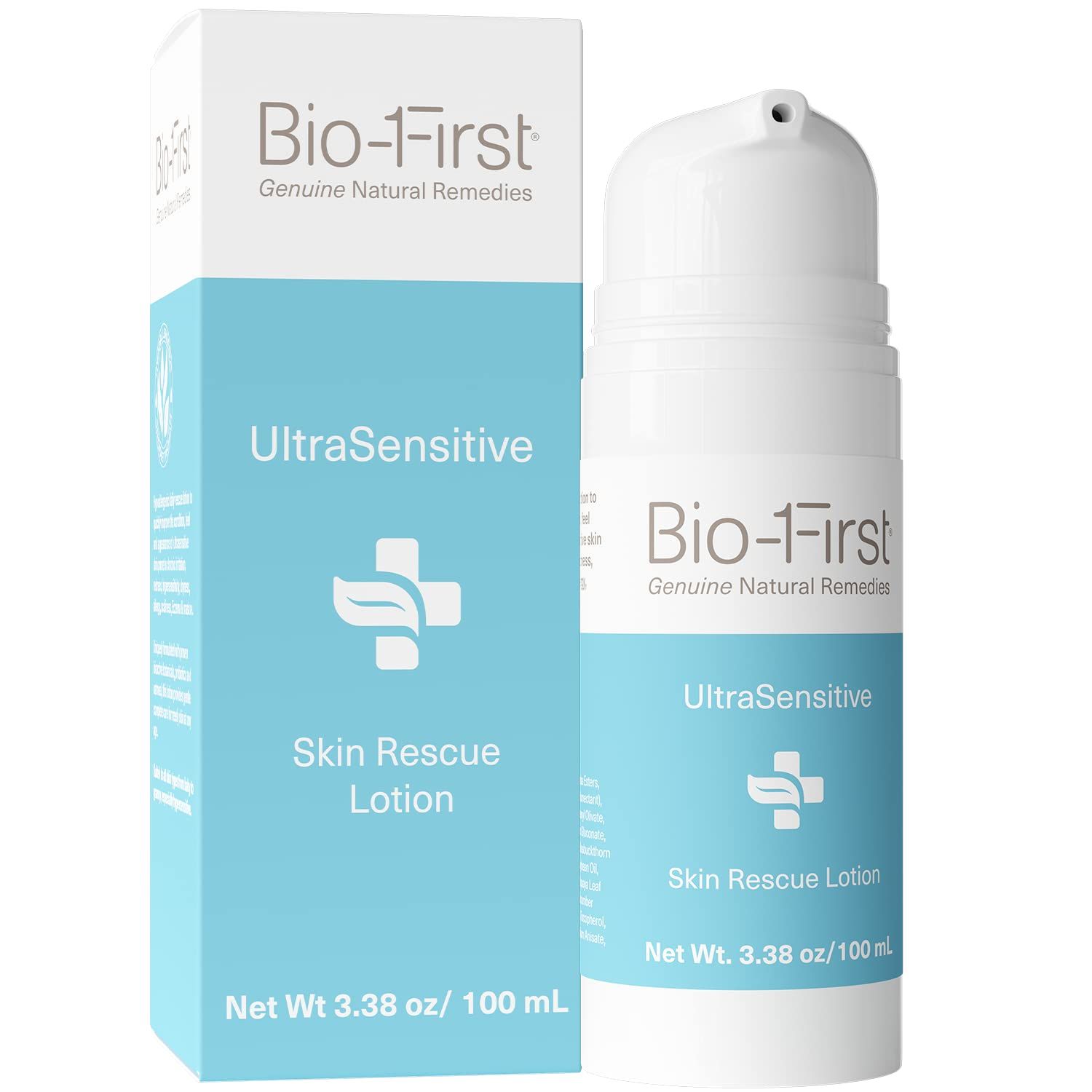 Bio-First - Ultrasensitive Skin Rescue Lotion - Body &amp; Face Moisturizer - Hydrating Skin Care Rosacea, Rashes, or Dry, Itchy Skin - pH Balanced - Non-Toxic - Hypoallergenic - 3.38 oz