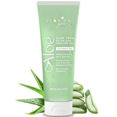 Aloe Vera After Sun Gel by Florida Glow - Pack of 2 Organic Aloe Vera Gel for Sunburn Relief - 98% Pure Aloe Vera Moisturizer for Face, Skin - Enriched with Vitamin B5 Non-Sticky Xanthan Free
