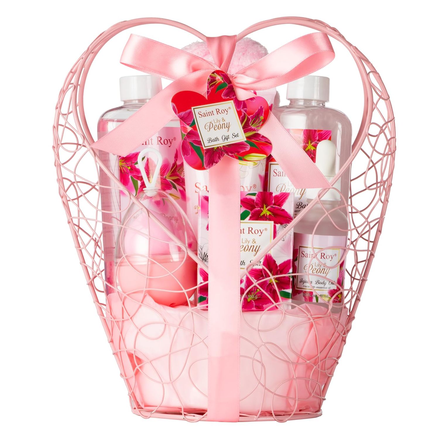 Gift Basket For Women, 8pcs Spa Set of Lily &amp; Peony Home Spa Set, Beauty Personal Care Set Includes Jojoba Essential Oil, Spa Self Care Kit - Bath Body For Thank You, Birthday, Mom, Anniversary Gift