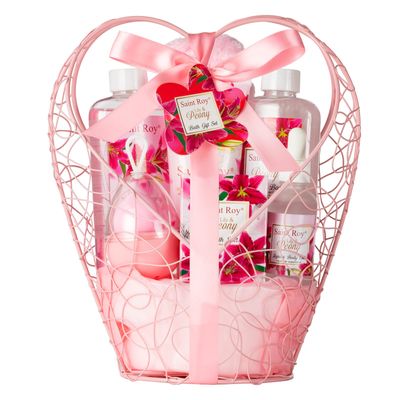 Gift Basket For Women, 8pcs Spa Set of Lily &amp; Peony Home Spa Set, Beauty Personal Care Set Includes Jojoba Essential Oil, Spa Self Care Kit - Bath Body For Thank You, Birthday, Mom, Anniversary Gift