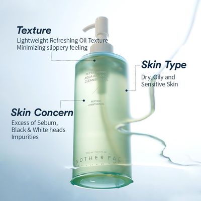 ANOTHERFACE PEPTATHENOL Aqua Balance Cleansing Oil 10.14 Fl. Oz, Korean Skin Care, Black Head &amp; Waterproof Makeup Removal, Deep Cleansing, Quick Melting, Non-irritation for Sensitive Skin, Vegan