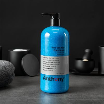Anthony Exfoliating Body Scrub - Sea Salt, Vitamin C, And Aloe Vera Deep Cleans, Smooths Rough Patches & Soothes and Protects Skin - Blue Sea Kelp Body Wash 32 Fl Oz