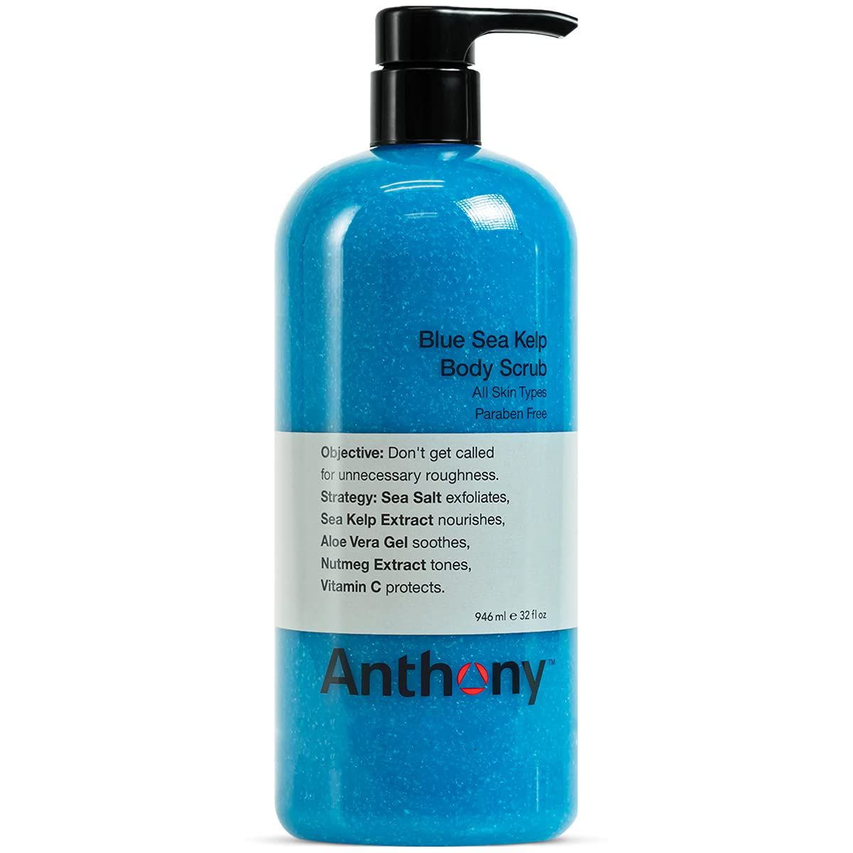 Anthony Exfoliating Body Scrub - Sea Salt, Vitamin C, And Aloe Vera Deep Cleans, Smooths Rough Patches &amp; Soothes and Protects Skin - Blue Sea Kelp Body Wash 32 Fl Oz
