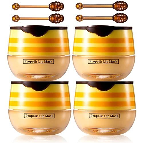 4 Pcs Lip Balm Honey Pot, Honey Moisturizing Lip Mask Reduces Lip Lines,Prevention Dry and Cracked Lip Scrubs Exfoliator.