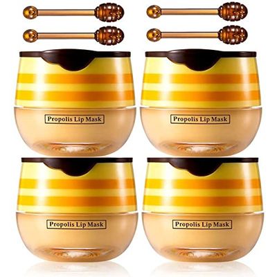 4 Pcs Lip Balm Honey Pot, Honey Moisturizing Lip Mask Reduces Lip Lines,Prevention Dry and Cracked Lip Scrubs Exfoliator.