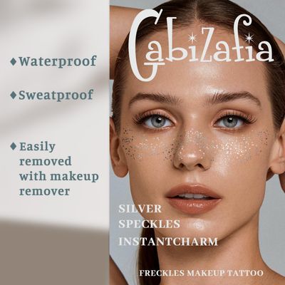 24 PCS Makeup Patches - Silver - Face Glitter Makeup Speckles Patches Freckles Face Tattoos, Makeup Accessories for Women Girl, Cosmetic Glitter for Face