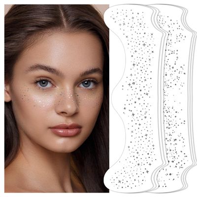 24 PCS Makeup Patches - Silver - Face Glitter Makeup Speckles Patches Freckles Face Tattoos, Makeup Accessories for Women Girl, Cosmetic Glitter for Face