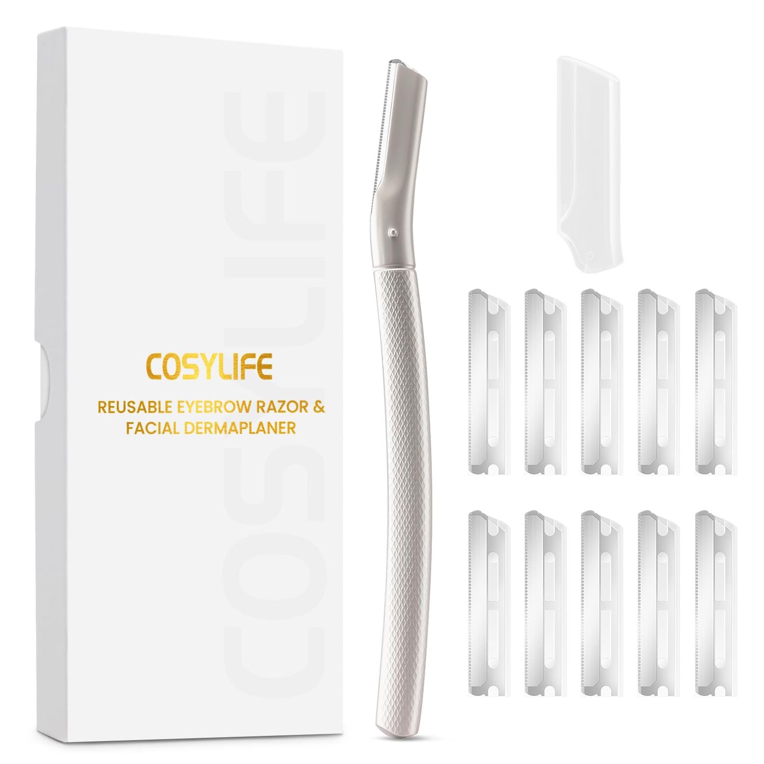 COSYLIFE Eyebrow Razor Dermaplaning Tool with 10 Blade Refills Exfoliating Face Razors for Women Facial Razor for Peach Fuzz and Eyebrow Hair Removal