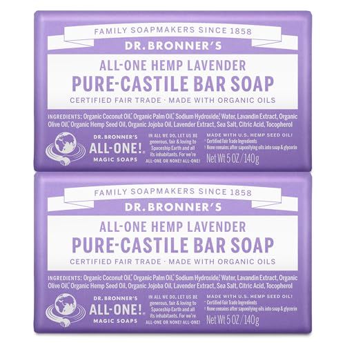 Dr. Bronner&#39;s Pure-Castile Bar Soap - Made with Regenerative Certified Organic Oils - For Face, Body, Hair- Gentle on Sensitive Skin - All Natural Soap Bar for Men &amp; Women - Lavender, 2 pack, 10oz