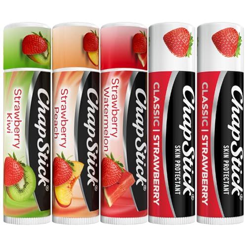 ChapStick Strawberry Lip Balm Bundle -Strawberry Remix 3-Pack + Original Strawberry 2-Pack, Lip Moisturizer, 0.15 Oz Ea (5 Piece Set)